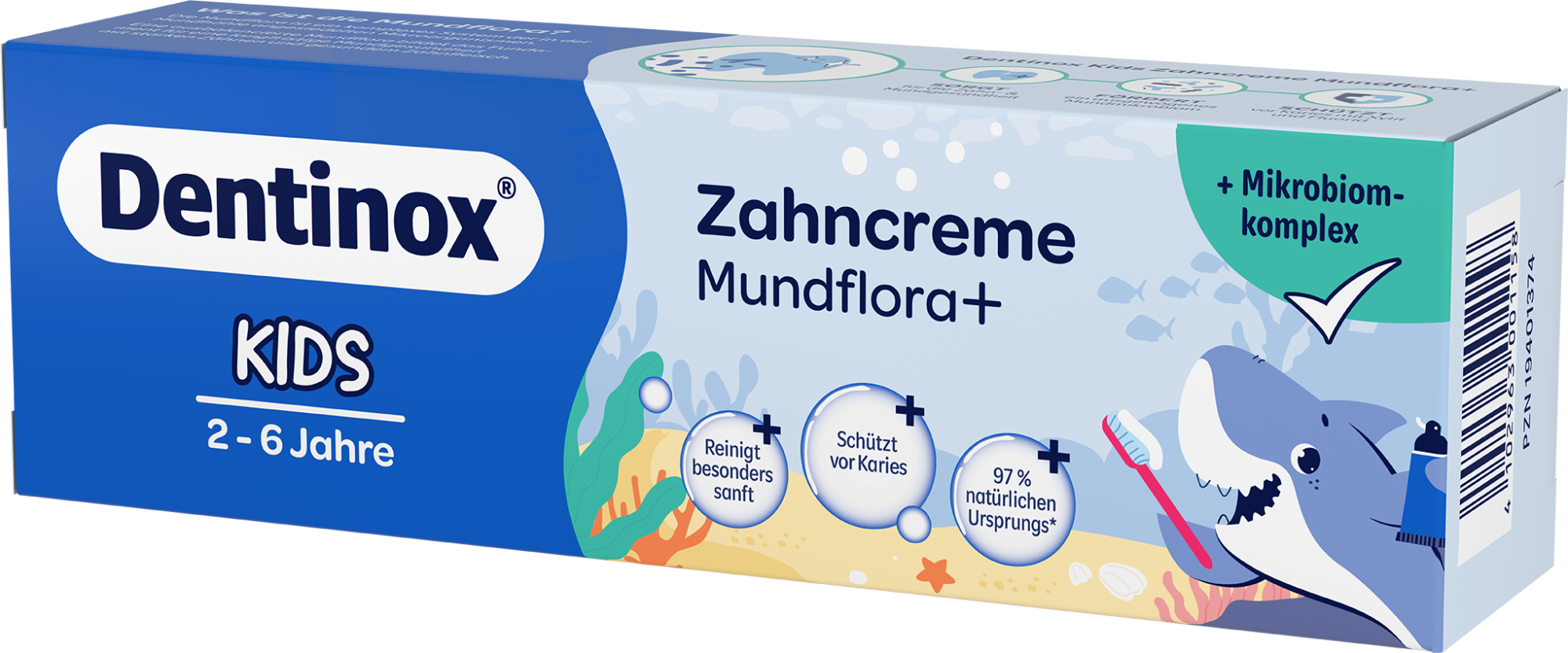 3 D Dentinox Zahncreme Kids 75ml FS FRONT RIGHT 72dpi rgb 0021